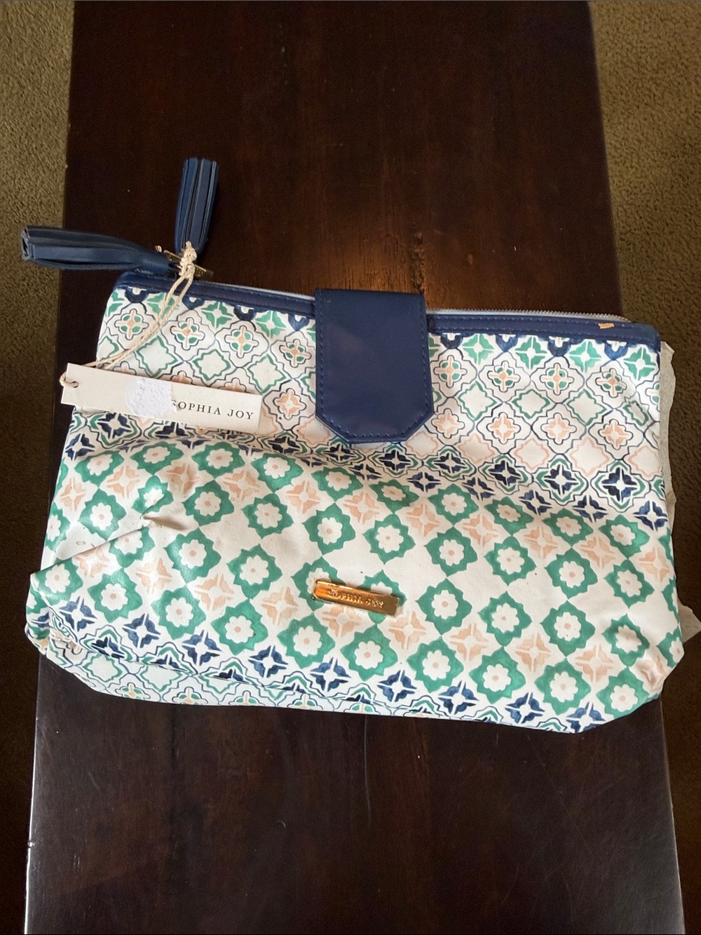 Sophia Joy Teal & Navy Patterned Makeup/Toiletry Bag
